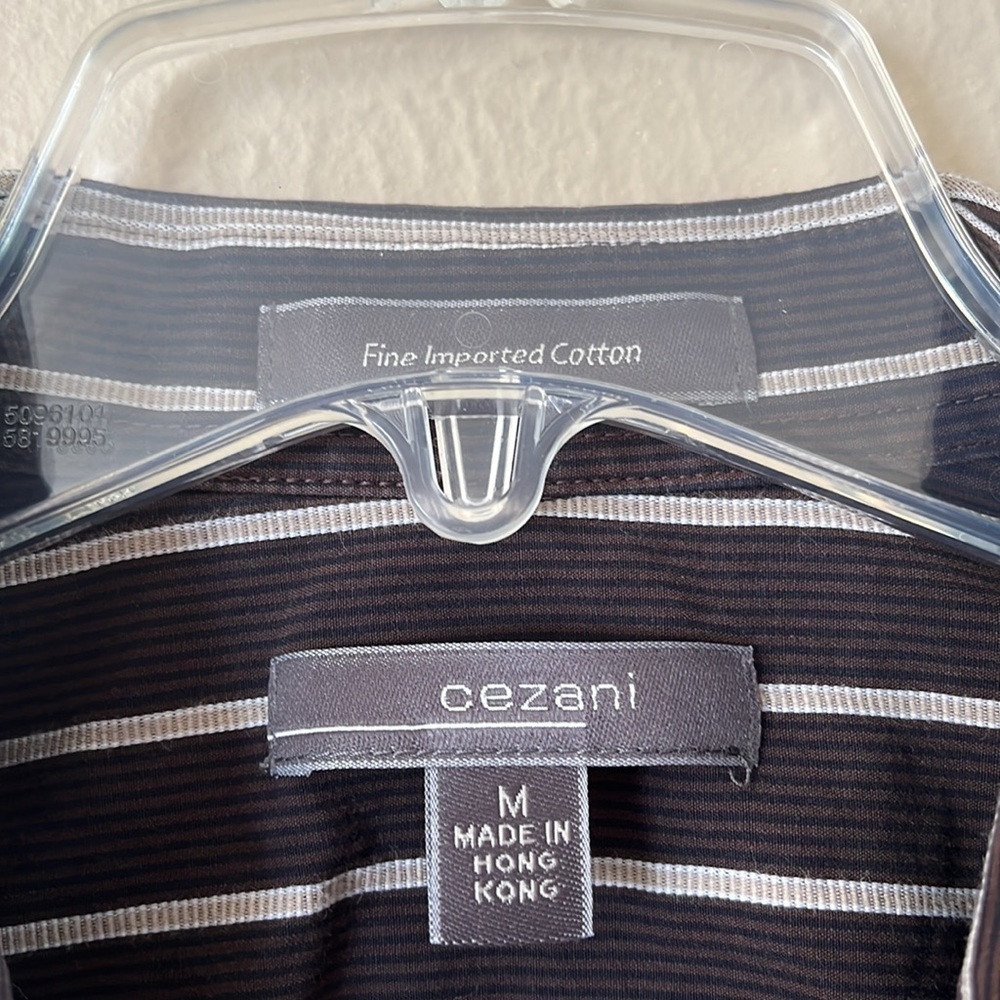 Cezani mens button down collar shirt size medium black brown tan stripes - Picture 3 of 12